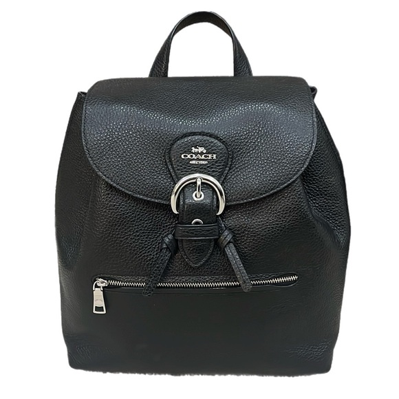 Coach Kleo Backpack Black Pebble Leather Snap Buckle Shoulder Strap Zip Pocket - Picture 1 of 9